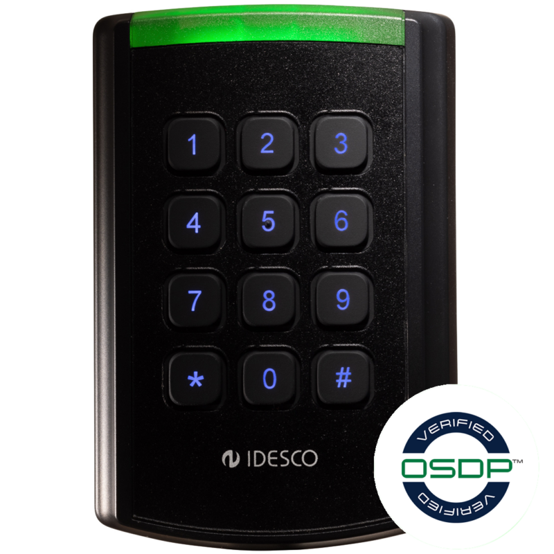 Idesco VM Pin reader with blue backlit pin pad numbers and lit green LED on top